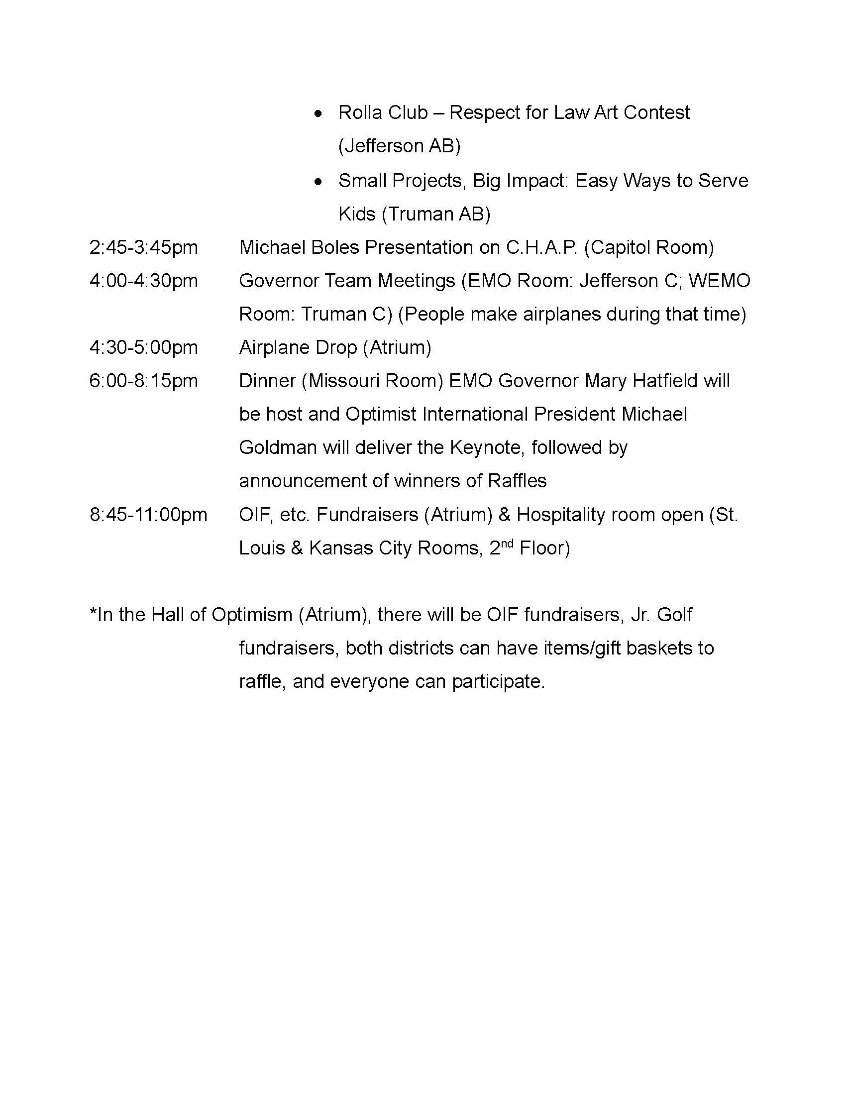 Conference agenda page 2 — Saturday afternoon and evening schedule